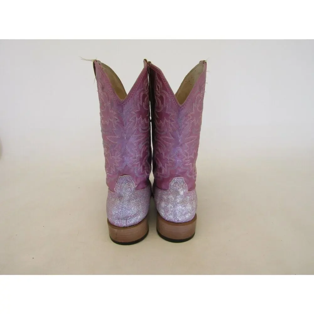 Roper Brand Youth Size 2 M Pink Glitter Western Cowboy Boots